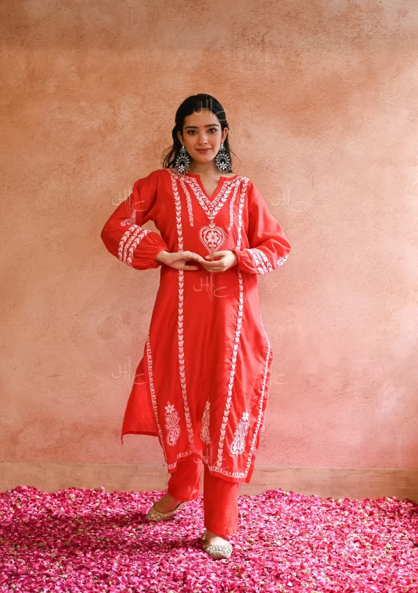 Kajra Chikankari Chanderi Straight Kurta Set